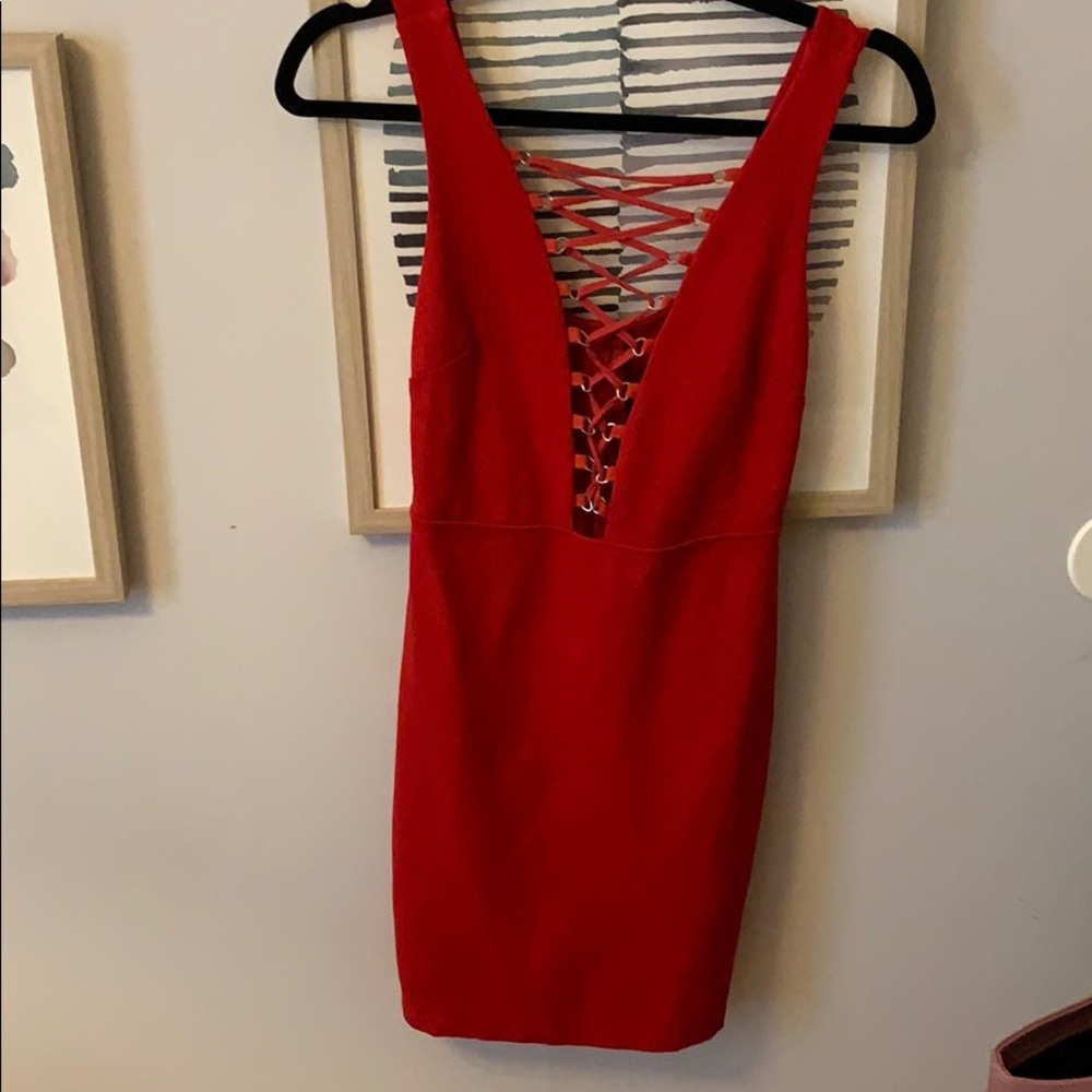 Red Cocktail Dress with Criss-Cross Detailing